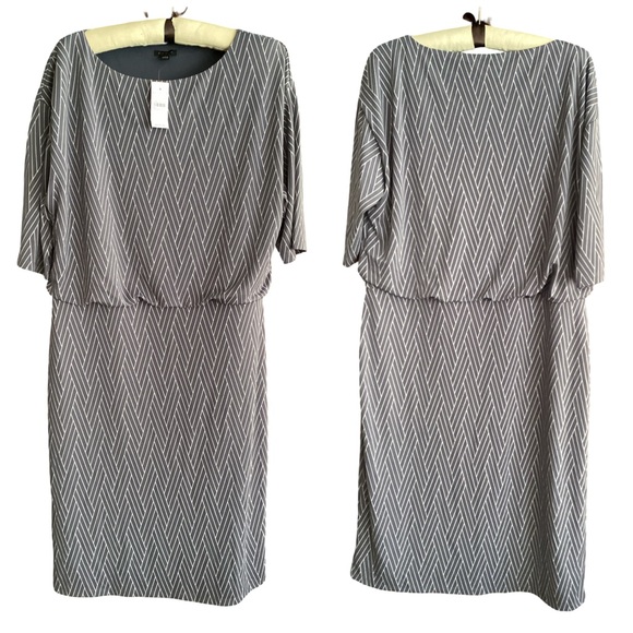 🚨 NWT Ann Taylor Gray and White Short Sleeve Dress Size Large - Picture 1 of 7